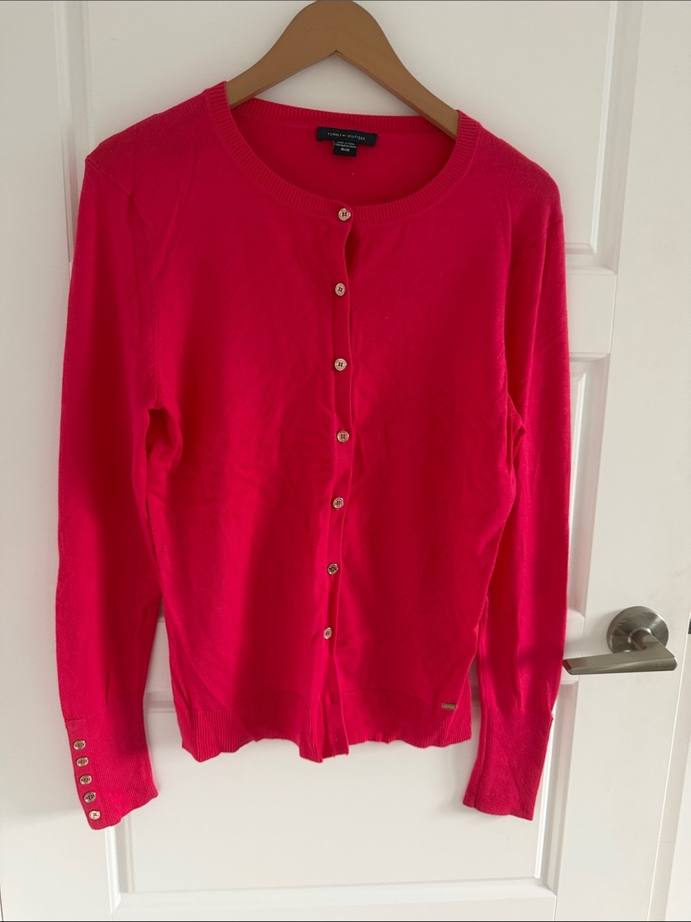 Tommy Hilfiger Bright Pink Button-Front Crewneck Cardigan M